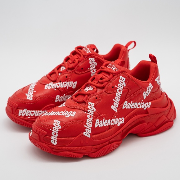 size 8 us 41eu - Balenciaga Triple S All Over Tomato Red White Allover Print - Picture 1 of 14